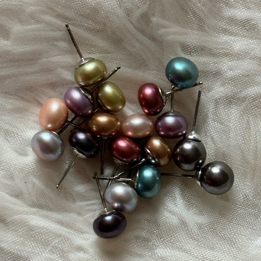 Pearl Stud Earrings - Various Colors (9 PAIRS)